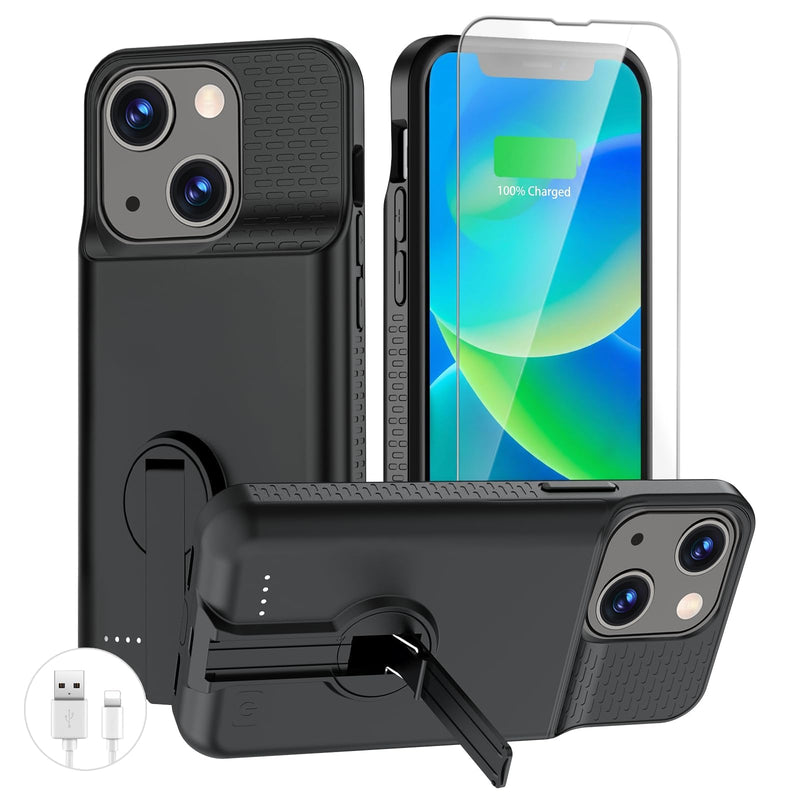 BOPPS Battery Case for iPhone 13/13 Pro/14/14 Pro with Stand，Ultra Slim 8500 Portable Rechargeable Strong Protective Extended Case Cover for iPhone 14,13 Series Black