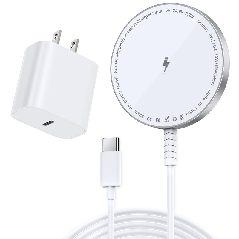 MagSafe Charger Magnetic Wireless Charging iPhone 17-12 & Airpods Series | [Apple MFi Certified]Aluminum Alloy Heat Dissipation, Strong Magnet, 5FT Long Cable Reach in Desk & Bedside, with 20W Adapter White