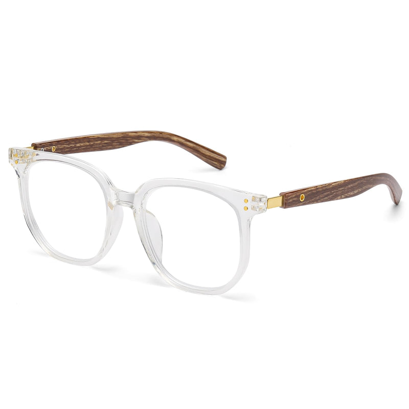 Fit Nearsighted Glasses Blue Light Blocking Eyeglasses Men Women Not Reading Glasses Transparent Frame & Wood-grain Color Temple -1.5 x
