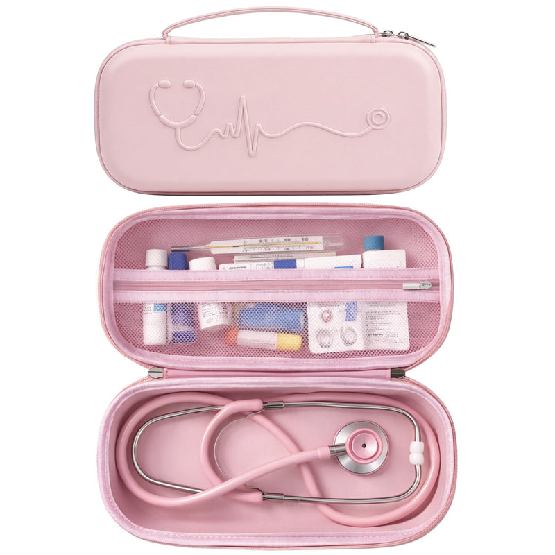 SMYV Stethoscope Case - Hard Shell Protective Carrying Bag for 3M Littmann Classic III/IV, MDF, ADC Stethoscopes, Medical Storage Organizer for Nurses, Doctors, Nursing Students - Pink PU Pink