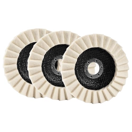 3 Pack Wool Felt Flap Polishing Disc, 5 Inch Stone Polishing Wheels for Angle Grinder High Density Wool Buffing Wheel Pad for Stainless Steel, Aluminum & Metal Surface Finishing Restoration