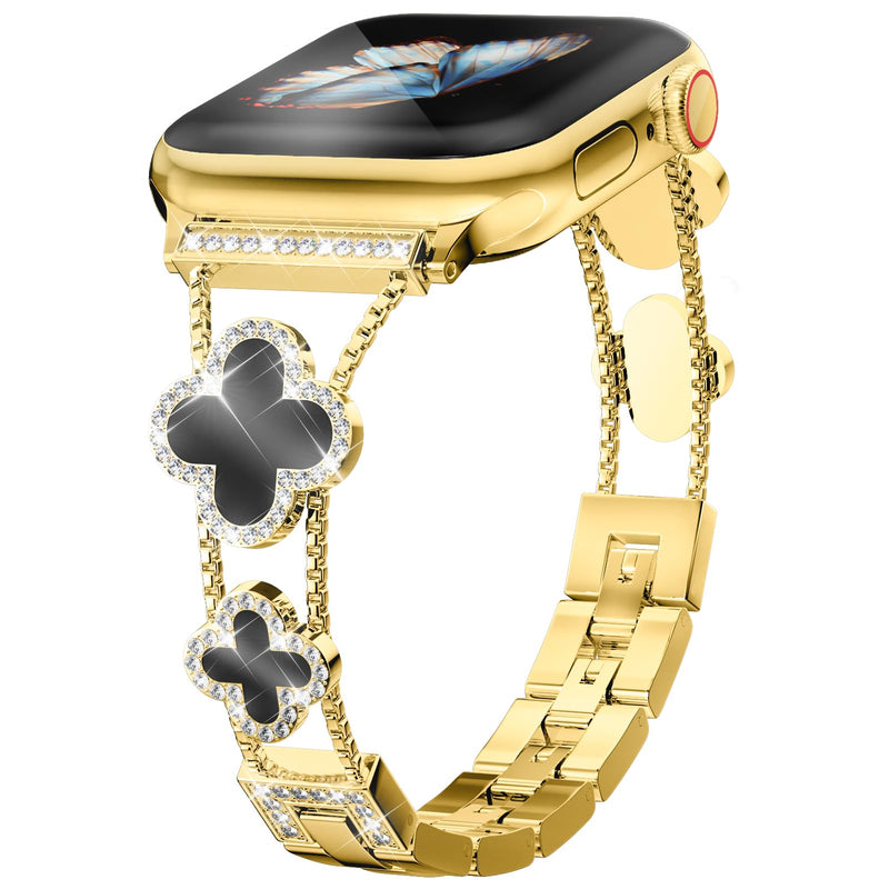 Bling Metal Band Compatible with Apple Watch Bands for Women 41mm 40mm 38mm 42mm 46mm 49mm 45mm 44mm,Adjustable Designer Cute Stylish Strap for iWatch Series11/10/9/8/7/6/5/4/3/2/1/SE/Ultra A-Gold/Black 41/40/38/42mm(Series 10/11)