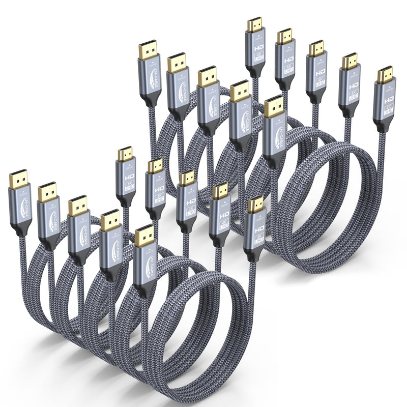 DisplayPort to HDMI Cable 4K 6 FT 10-Pack, Unidirectional Multi Pack Source DP Display Port to HDMI Monitor TV Adapter Braided-3D HDR HDCP 2.2 for HDTV,Dell,NVIDIA,Lenovo,AMD,PC,Laptop,GPU,Projector 6FT Grey