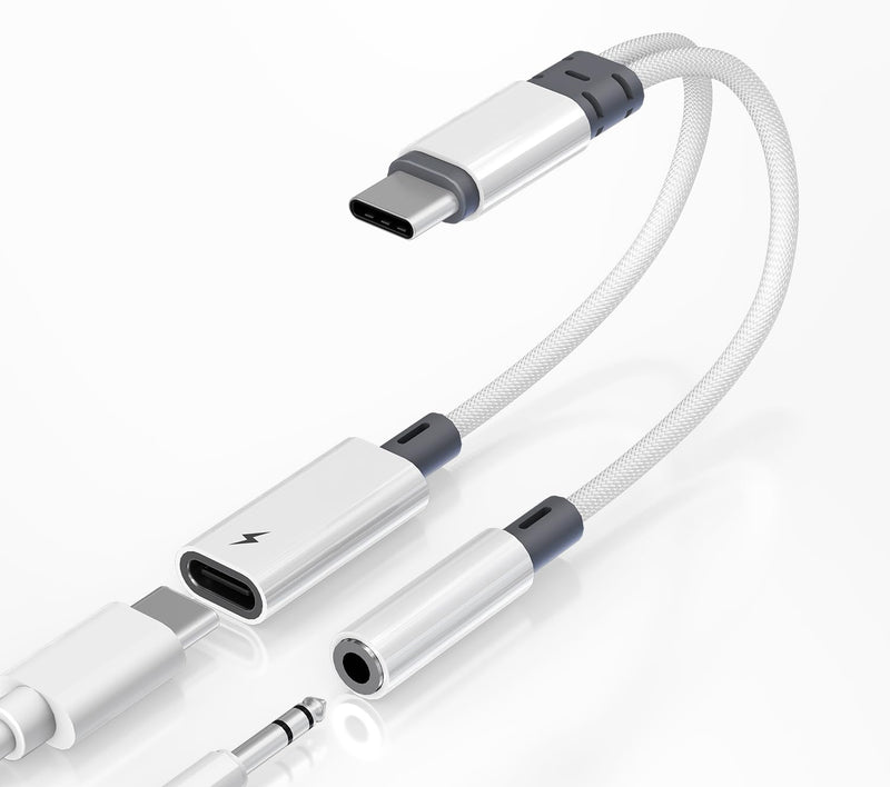 2 in 1 USB C to 3.5mm Audio Adapter with 60W PD Charging for iPhone,Galaxy | Hi-Res 32bit/384kHz DAC Type C to Aux Adapter, USB C to Headphone Jack Dongle Cable for iPhone 17/16,Galaxy S26/S25/S24,Pixel