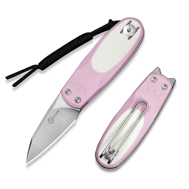 CIVIVI Purr Mini Pocket Knife, Cute Cat-Inspired Folding EDC Knife, 1.83" Nitro-V Steel Blade, Two-Tone G10 Handle, Double Detent Slip Joint Knife, Unique Gift for Men & Women C25054-4 Powder Pink & White