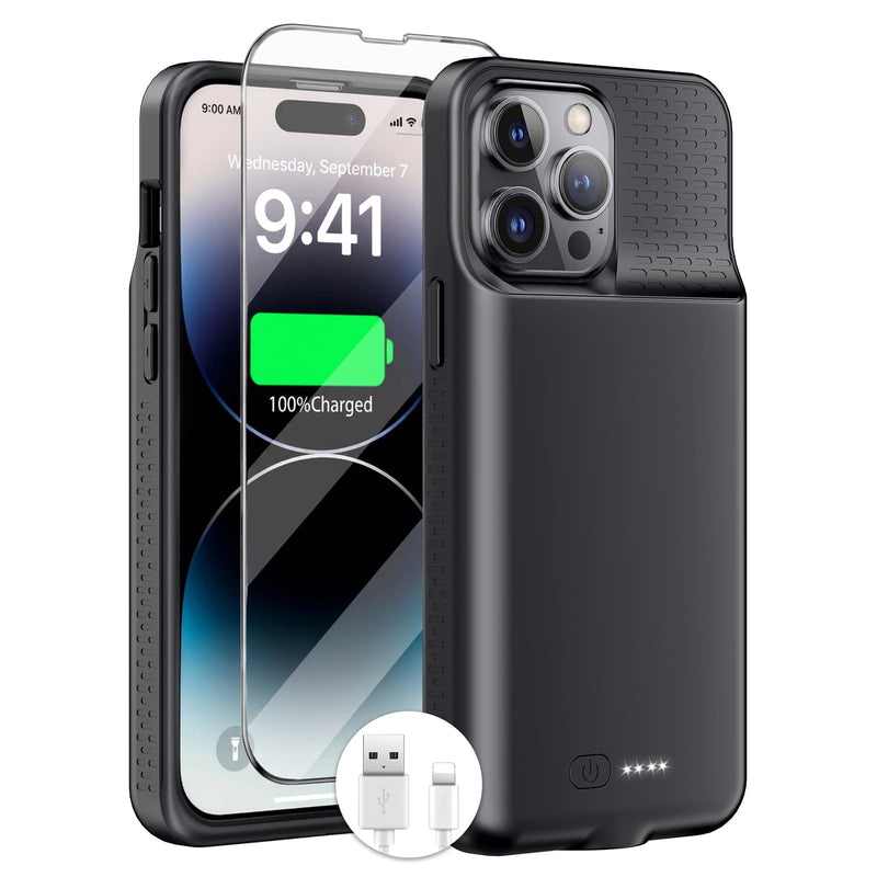 Battery Case for iPhone 14 Pro Max/14 Plus/13 Pro Max/12 Pro Max, Rechargeable Case Charger Soft TPU Anti-Slip Slim 8500mAh 15W Fast Charging Juice Box for 12/13/14 Pro Max/14 Plus 6.7inch-Black Black