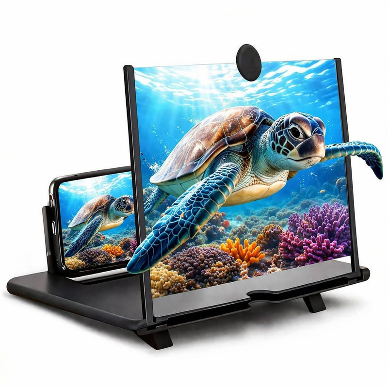 14 Inch Phone Screen Magnifier, Foldable 3D HD Cell Phone Screen Amplifier Stand, Portable Phone Screen Enlarger for Movies, Videos, Gaming, Reading & Seniors, Compatible with Most Smartphones, Black
