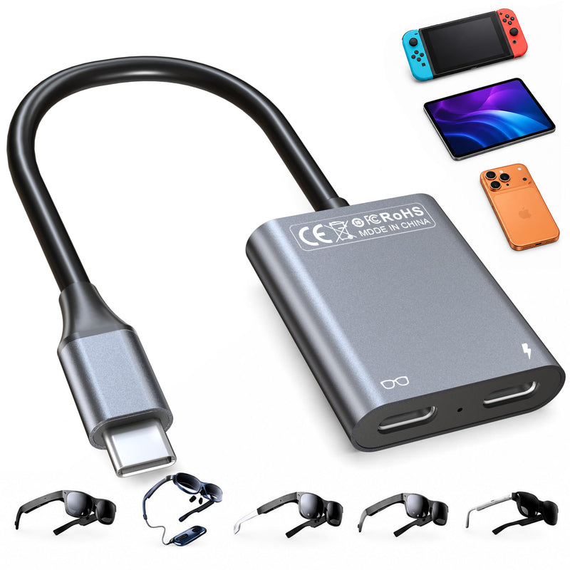 USB C to Glasses Charging Adapter, Charge & Play AR Glasses Adapter – 100W PD Charging & 4K@60Hz Output for Switch (Not Switch 2)/Steam Deck/PS5/Mac/iPhone/Laptop/Viture/Rokid/Xreal/RayNeo AR Glasses