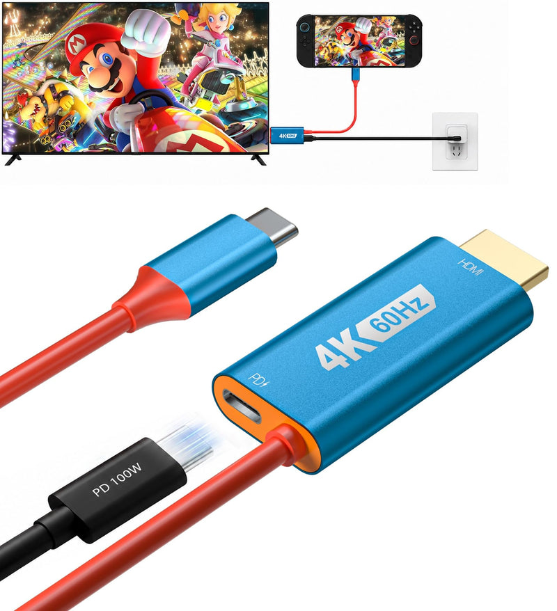 Switch 2 Dock, Switch 2 TV Adapter - 4K@60Hz Play While 100W PD Charging USB C to HDMI Adapter for Nintendo Switch Dock, 6.6ft Portable Travel TV Cable for NintendoSwitch 2/1/Steam Deck/OLED