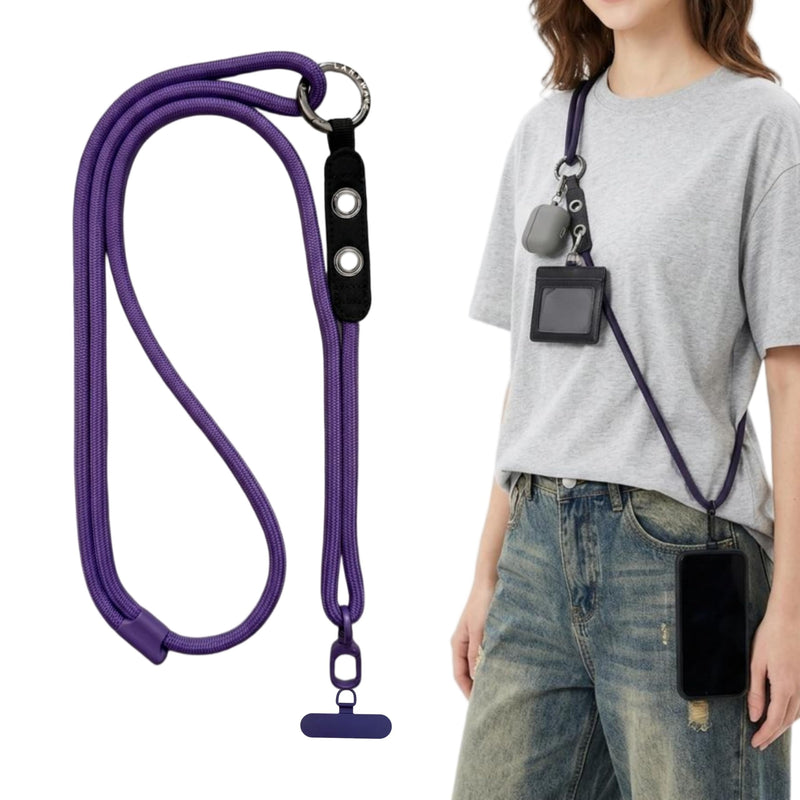 Adjustable Crossbody Phone Lanyard with Hanging Loops | 7mm Braided Rope, Sliding Buckle, Hands-Free Carry, Fits Most Phone Cases, Includes Tether Tab Deep Purple