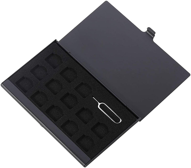 Nano SIM Card Holder Case, 13 Slots SIM Card Organizer Storage Box, Nano SIM Holder Travel Case with Eject Pin Slot, Slim Portable Pocket SIM Card Storage Organizer (Black) Black