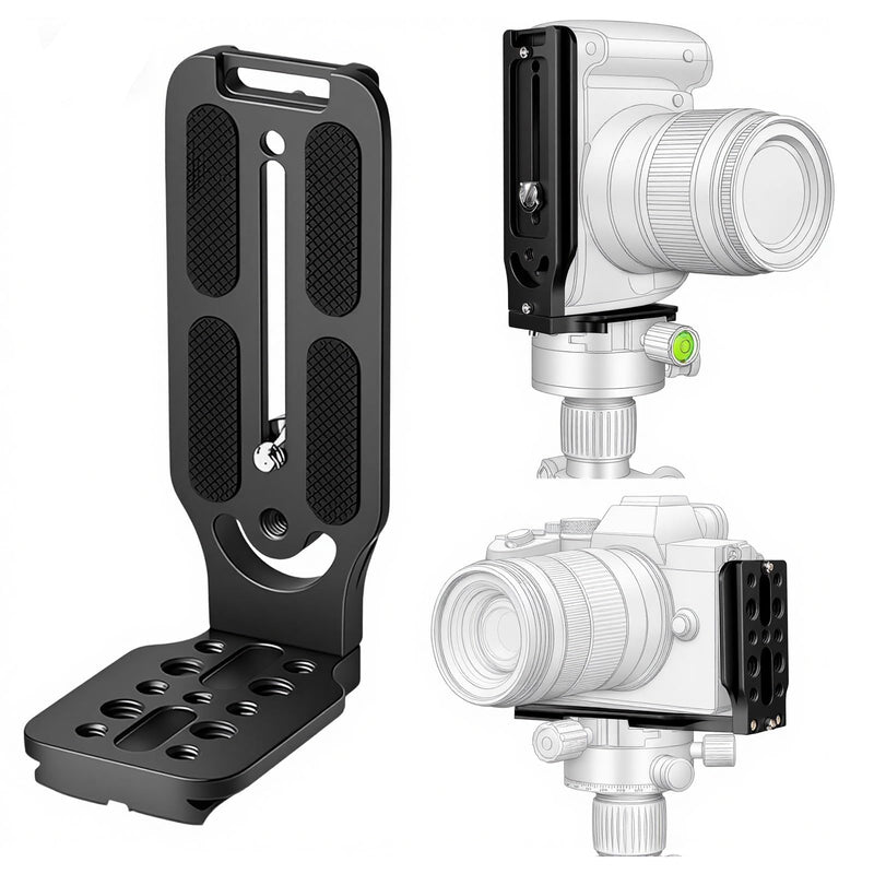 Arca-Type DSLR Camera L Bracket, Vertical/Horizontal Switch Quick Release Plate with 1/4" and 3/8" Screws, Aluminum Tripod Mounting Solution Compatible with Canon/Nikon/Sony