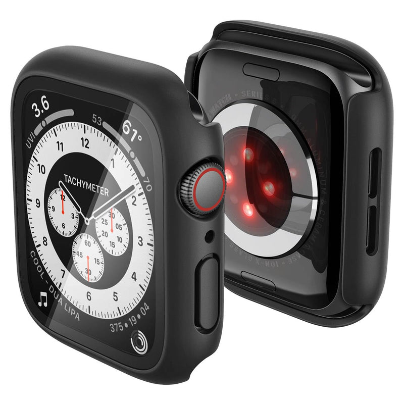 Spigen Thin Fit 360 for Apple Watch 40mm Waterproof Case | Built-in Touch Sensitive Tempered Glass Screen Protector for Apple Watch Series SE3/SE2/6/SE/5/4 Cover - Black Black with Waterproof Screen