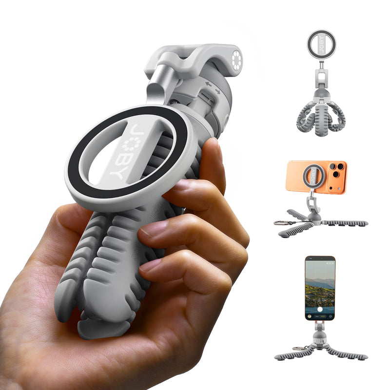 JOBY PodZilla™ SuctionTripod Magnetic Kit(Grey) | Flexible Magnetic Tripod, 360° Rotation & Dual-Angle Adjustment, Mount for iPhone Vlogging, Car, Outdoor & Travel grey
