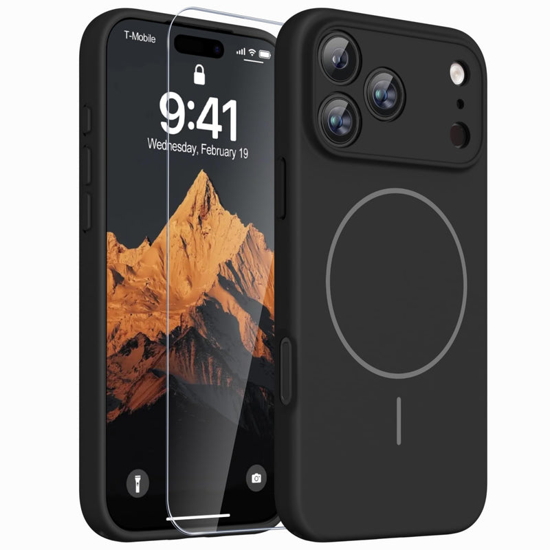 Magnetic for iPhone 17 Pro Max Case,Shockproof Matte Cover,Black Matte | with Screen Protector,Compatible with MagSafe,Military Grade Drop Protection,Full Camera Protection,Non-Slip Design Case Black Matte