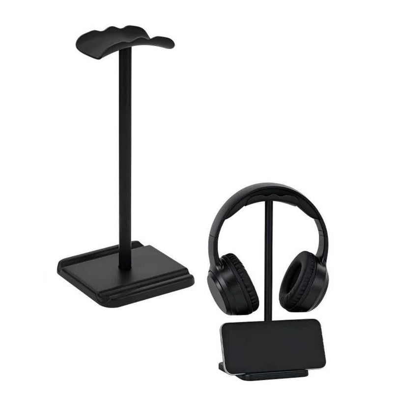 Headphone Stand, Headset Holder with Phone Holder for Desk Office Gaming | TPU-Padded Headrest, Aluminum Pole, Anti-Slip ABS Base, Universal Earphone Stand, 1 Pack Black