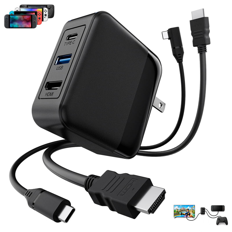 Switch 2 Dock Charger Kit, 65W Portable Docking Station with 4K HDMI Cable | Portable Docking Station Compatible with Switch 2/1/OLED Steam Deck, 4K HDMI cable, USB-C cable, Travel TV Dock for Nintendo Black