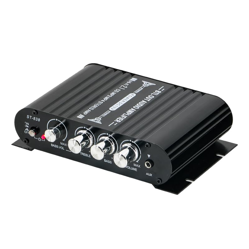 Stereo Audio Amplifier, Mini HiFi 2.1 Bluetooth Stereo Bass Car Home Audio Power Amplifier, Professional Digital Amp for Use on Your Carrier or at Home (Black) (Black) Black