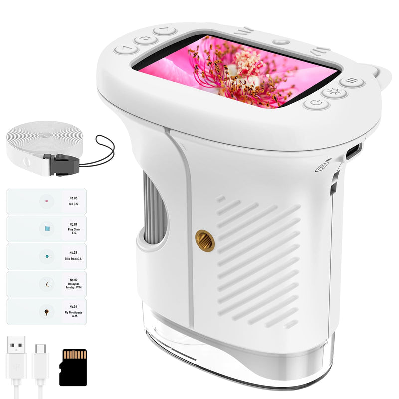 BEBANG Kids Handheld Digital Microscope with 2.4" 4K Screen, Rechargeable Mini Pocket Miniscope Portable Magnifying Glass for Coin Jewelry Edu Science Kit STEM Toy Gift for Boys Girls Age 5-13 (White) White
