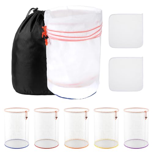  [AUSTRALIA] - 5 Pcs 5 Gallon Reusable Mesh Filter Bags with 2 Pcs Pressing Screens, Nylon Filter Bags 25/73/120/160/220 Micrometer Suitable for Hydroponics Vegetables, Tea Gardening and Industrial Applications