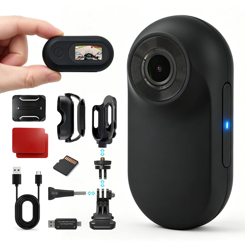Mini Body Camera with Memory Card, 1" Screen POV Body Cam, Wearable Camera for Vlogging, Thumb Action Camera for Outdoor Sports, Cycling, Hiking, Fishing, Gifts for Men Dad Him Black