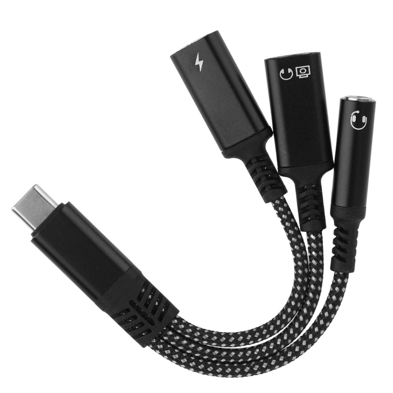 3-in-1 Type-C 3mm Headphone & Charger Adapter, Aux Splitter with 60W PD Fast Charging Compatible with Android Google Huawei Samsung iPad MacBook Surface Pro Xiaomi
