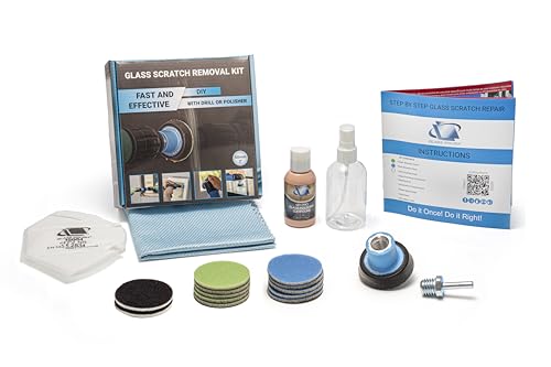 GLASS POLISH DIY Glass Scratch Removal Kit 2” (50mm) - Effective Glass Polishing with Drill or Polisher, Repairs Deep Scratches, Removes Surface Damage and Restores Original Clarity & Shine 2 inch (15 Abrasives)