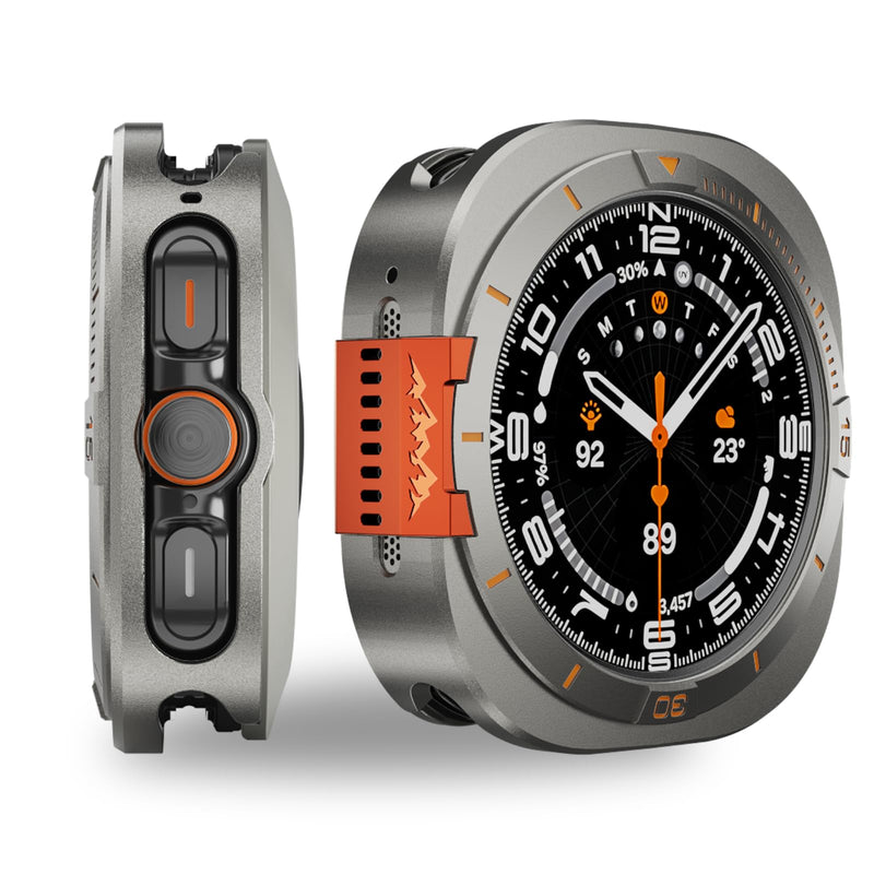 Metal Cover for Samsung Galaxy Watch Ultra Case 2024/2025, 2 in 1 Rugged Bumper Protection with Back Cover, Titanium