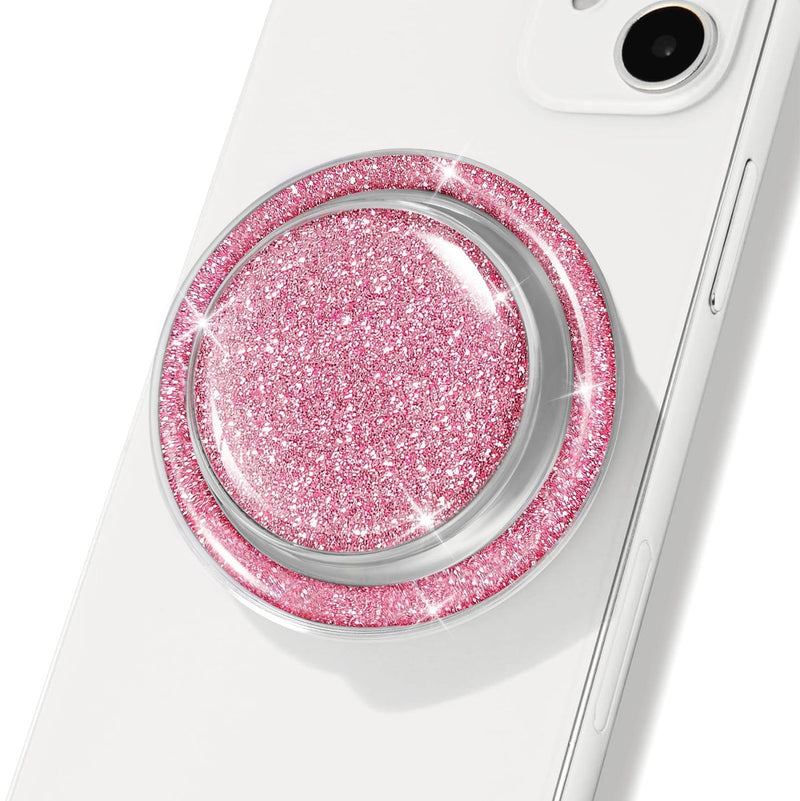 Magnetic Glitter Phone Holder Compatible with Phones, Foldable Phone Grip Stand for Magsafe Smartphones, Tablet,Phone Case - Transparent Pink Sparkly
