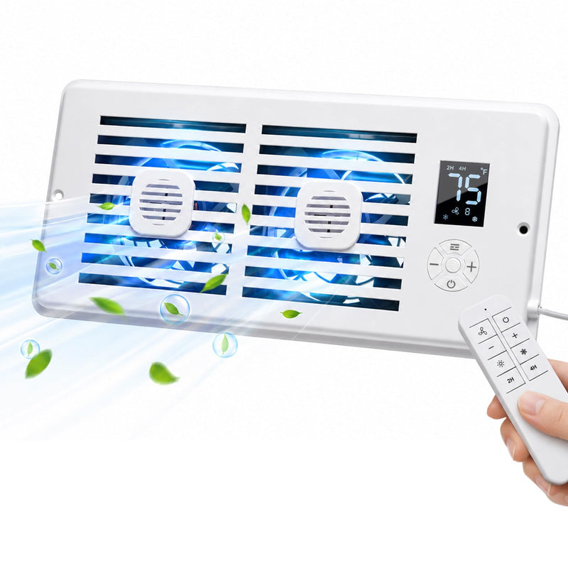 Quiet Register Booster Fan; for Floor/Wall Registers, 4" x 10" Smart Vent Fan Booster with Auto Thermostat Temperature Control, HVAC Air Vent Fan, Adjustable Speeds, Aromatherapy Pure White 4"×10"