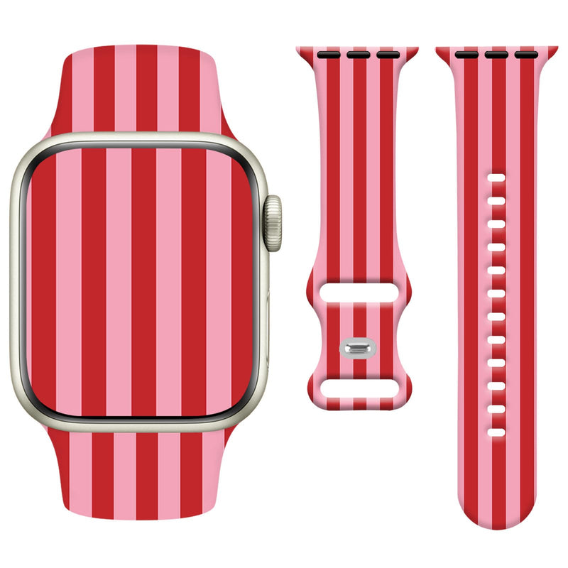 Cute Watch Band Compatible with Apple Watch for Cherry Bow Watch Strap Women, Soft Silicone Compatible with iwatch Series 11 10 9 8 7 6 5 4 3 2 1 SE Ultra 38 40 41 42 44 45 46 49mm Striped - red 38mm/40mm/41mm/42mm(Series 11 10)