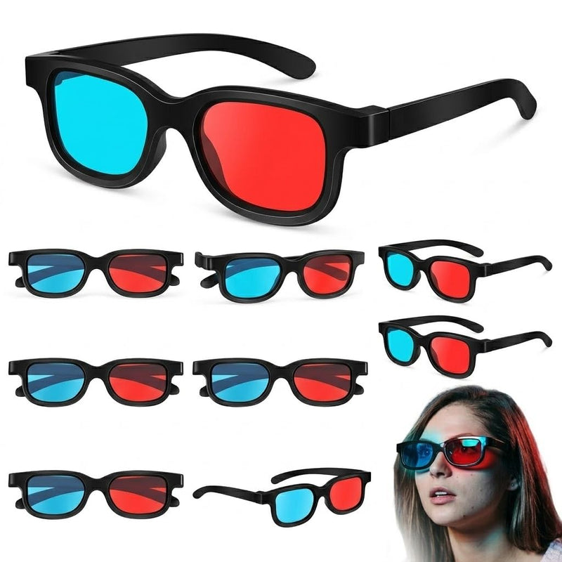 10 Pcs 3D Glasses Red Blue Lens, Lightweight ABS Frame Black Viewing Eyewear, Home Theater Computer Monitor Games