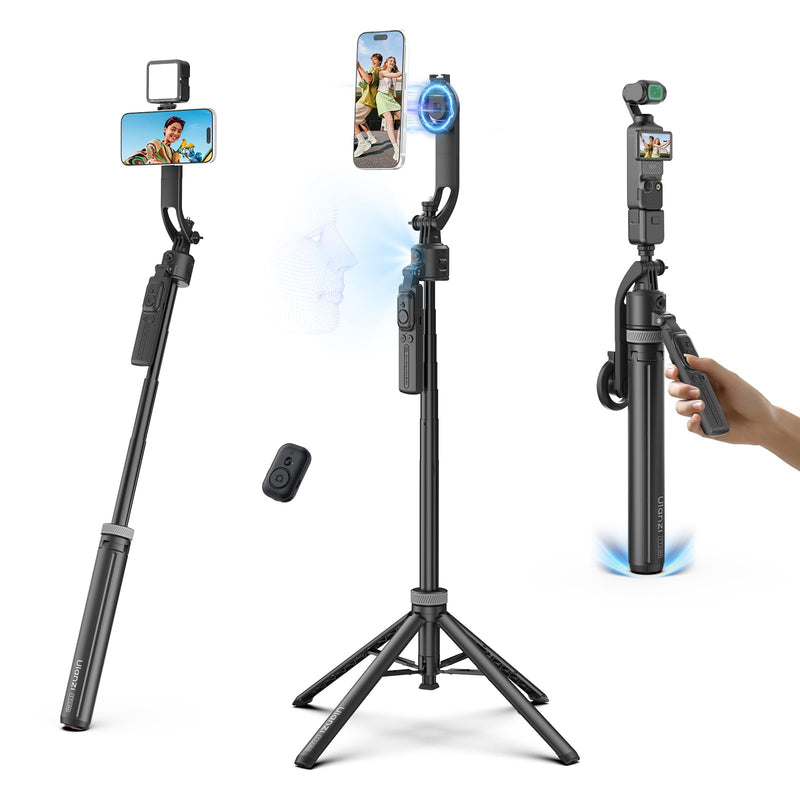 ULANZI TT23M 63" Magnetic Face Tracking Tripod for iPhone, 360° Smart Auto Face Tripod with Remote, Selfie Stick for MagSafe that Follows Your Movement for iPhone 17/16/15/14/13/Android/Camera/GoPro