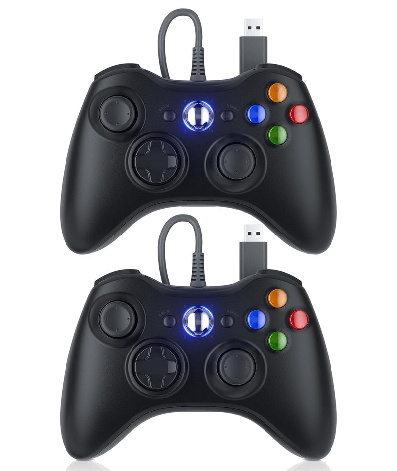 Dinosoo 10ft Replacement for Xbox 360 Controller Wired, PC Controller with Upgraded Joystick, Double Shock, 2.5mm Audio Jack - 2 Pack 2PCS