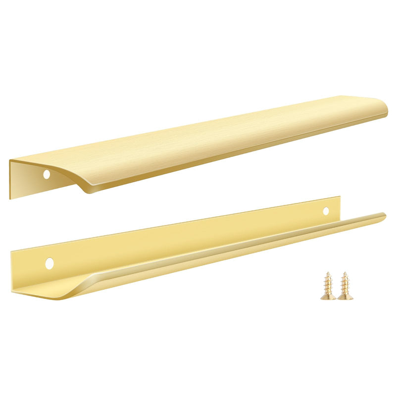 10 Pack Gold Finger Pulls for Cabinets, 11.81" Edge Drawer Pull Concealed Modern Aluminum Closet Door Kitchen Cabinet Handles Hardware, Brushed Gold 11.81 Inch (10 Pack)