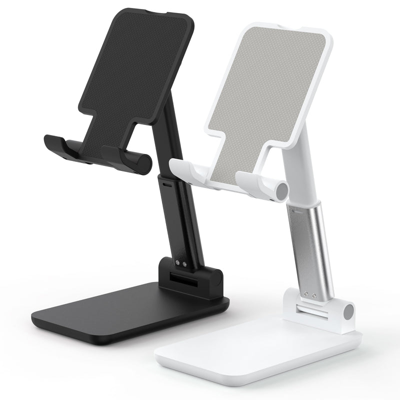 2 Pack Cell Phone Stand for Desk, Adjustable Angle & Height, Foldable Portable Phone Holder with Anti-Slip Silicone Pad, Compatible with iPhone 17/16/15/14/Smartphones 4–8 Inch, Black&White