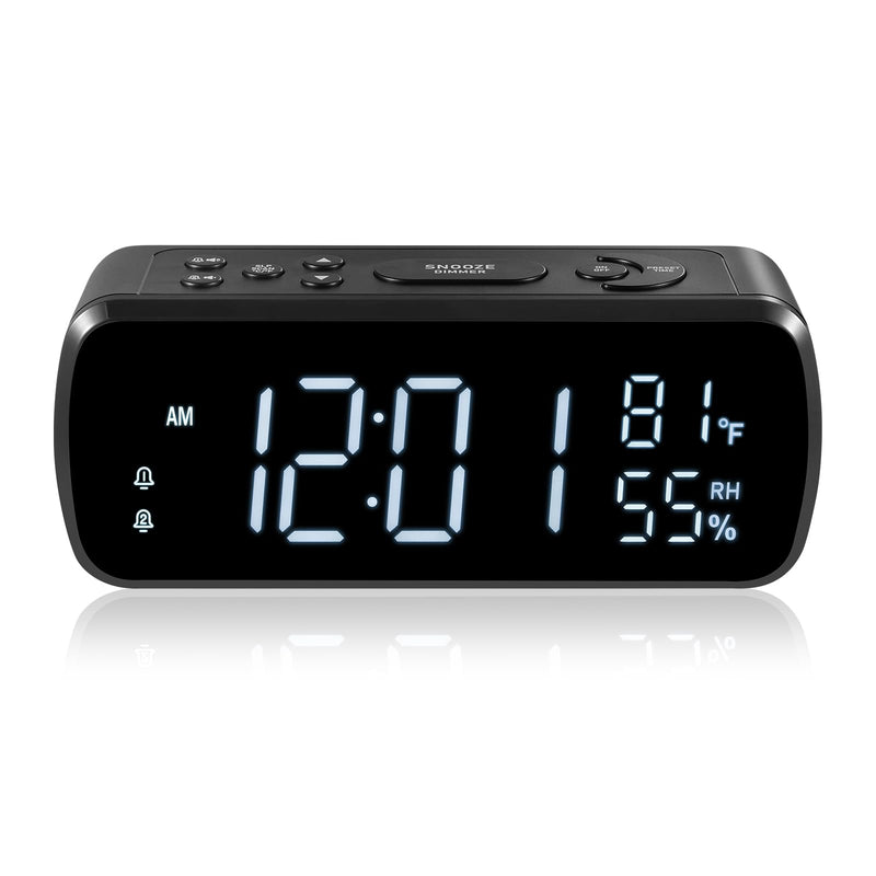 Digital Alarm Clock with FM Radio for Bedroom | 2 Alarms with Large LED Display,Snooze,USB Charger,Preset, Dimmer,Sleep Timer,Temperature,Relative Humidit,Adjustable Volume