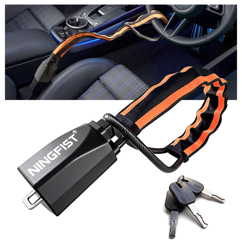 Steering Wheel Lock Anti-Theft Device, Heavy Duty Car Security Vehicle Lock with Keys, Universal Fit Adjustable Bright Orange Black for Cars Trucks SUVs
