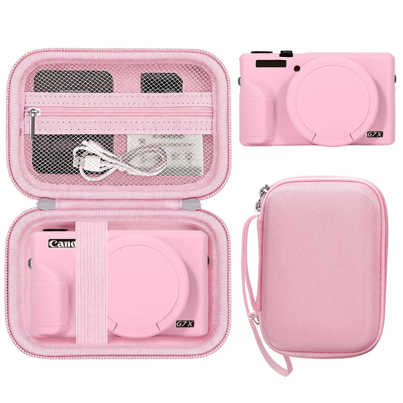 Camera Case for PowerShot G7 X Mark III, Hard Case + Silicone Cover, Pink | Protective Carrying Bag, Dust & Scratch Resistant, Compact Portable, Vlog Shooting & Daily Travel Use