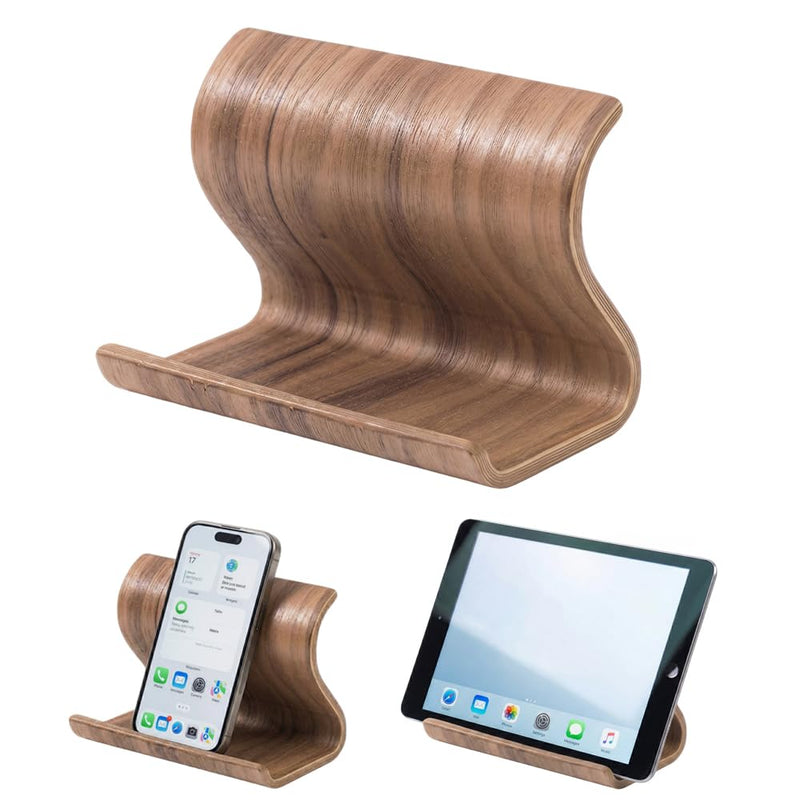 Bamboo Cell Phone Stand, Wooden Tablet Holder for Desk | Bamboo phone holder compatible with iPhone, iPad, Kindle, tablets. Holds 4-13 inch devices with case. Wooden desk accessory.