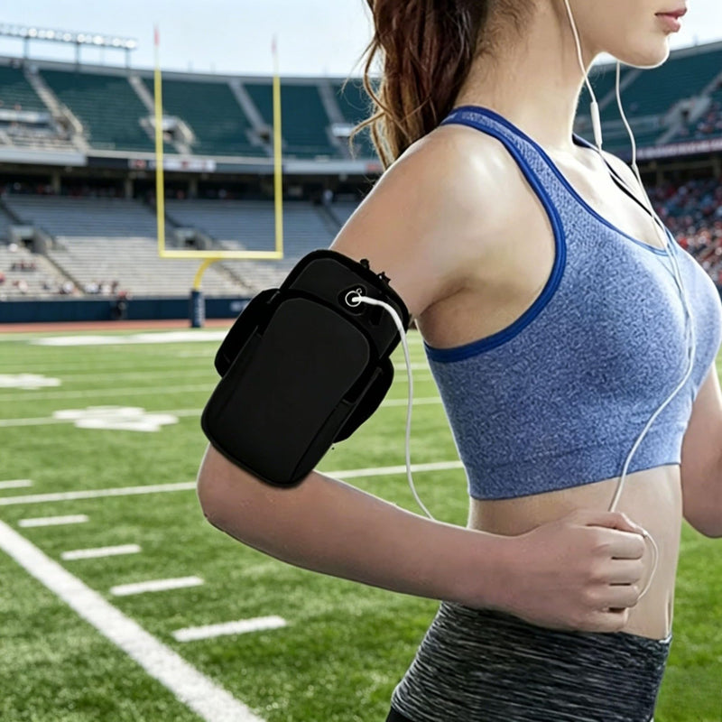 Sweatproof Running Armband, Universal Phone Arm Band with Dual Pockets, Adjustable Workout Phone Holder for Gym, Hiking, Exercise