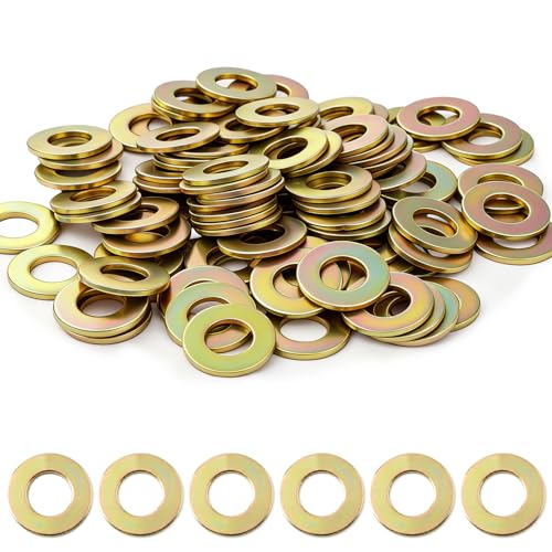 100 Pcs 3/8 Inch Grade 8 Flat Washer Alloy Steel Yellow Zin 100