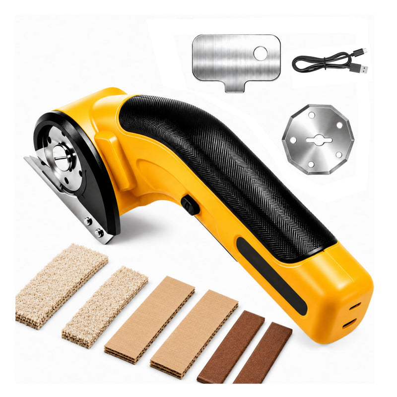 Cordless Electric Scissors,Rechargeable Cardboard Cutter, 4V Upgrade Electric Box Cutter with Safety Lock & LED Light, Powerful Cutting for Cardboard Box, Plastic, Leather（Yellow）