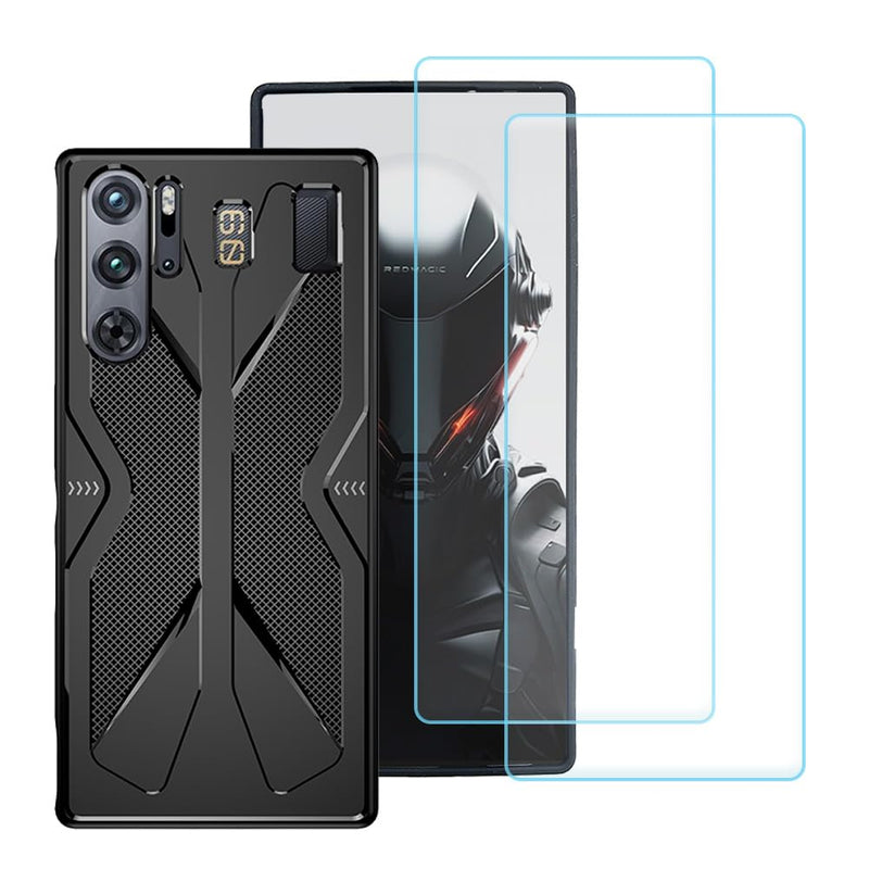 Ytaland Case for ZTE Nubia Red Magic 9 Pro/9S Pro, with 2 x Tempered Glass Screen Protector. Shockproof Bumper Defender Protective Phone Cover (Dark Blue) Dark Blue