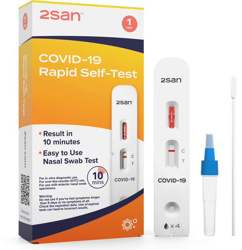 2San COVID-19 Rapid Antigen Home Test - Results in 10 Minutes | FDA Cleared OTC nasal swab test for ages 2+ – no appointment needed – available in 1, 2, or 5 pack