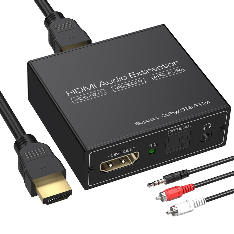 HDMI ARC Audio Extractor 4K60Hz HDMI to Optical/SPDIF 3.5mm AUX Audio Adapter Converter Splitter Support LPCM 5.1/DTS/DSD for Laptop/TV Box/DVD/PS5 BLACK