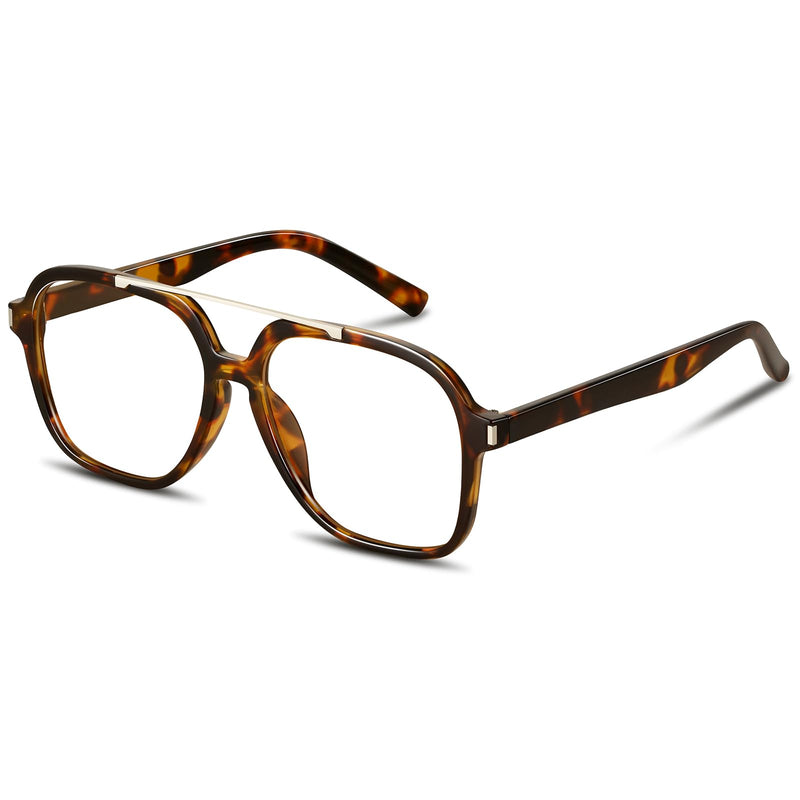 Aviator Blue Light Blocking Glasses for Women Men Retro Trendy Square Computer TV Eyeglasses Anti Eyestrain Tortoise