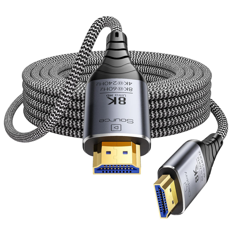 Fiber Optic HDMI Cable 50ft, 8K Long Active HDMI 2.1 Cable 48Gbps Ultra High Speed Braided 8K@60Hz 4K@120Hz, Dynamic HDR, eARC, HDCP 2.2&2.3, 3D, for Laptop, PC, PS5, Xbox, HDTV, Projectorr, Monitor 50 Feet