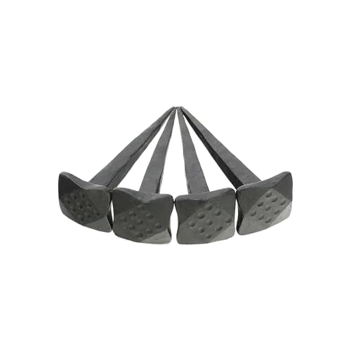 Hand Forged Handmade Traditional Pack of 4 Old Antique Rustic Square Dotted Head 3” Black Iron Nails - Door Furniture Decorative Studs Pins Nails Set