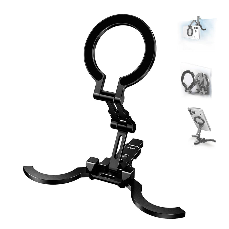 COBONE XJ-30 MagSafe Compatible Magnetic Phone Tripod, Aluminum 0.63" Slim 2.54oz Lightweight Foldable Stand with 1/4" Screw & Hook, Dual-Sided Magnet, for iPhone 17-12 & Android (Black) Black